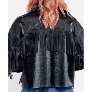 Fate Rockstar Faux Leather Jacket with Fringe Details
